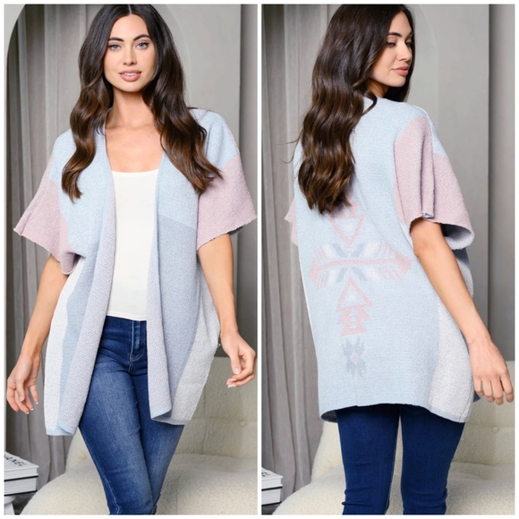 VERY J Boho Chic Periwinkle Knitted Relaxed Kimono Cardigan - Picture 6 of 6